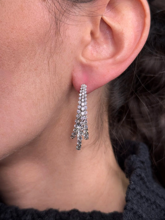 Ladies Oval Three Row Diamond Earrings