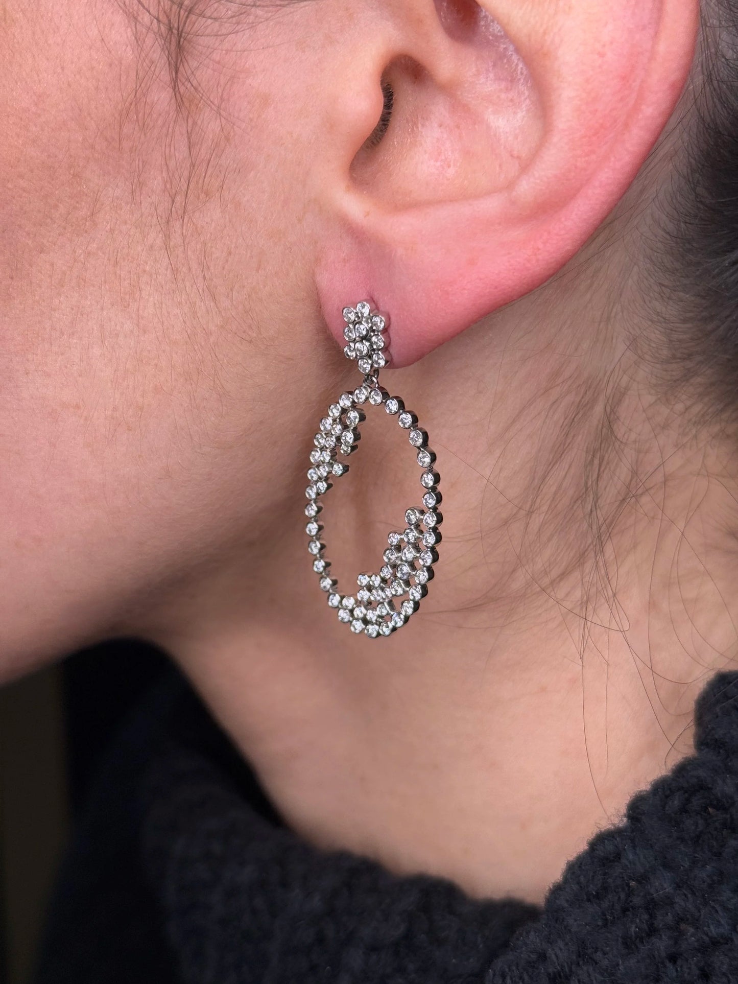 Ladies Oval Bezel Set Round Diamond Earring