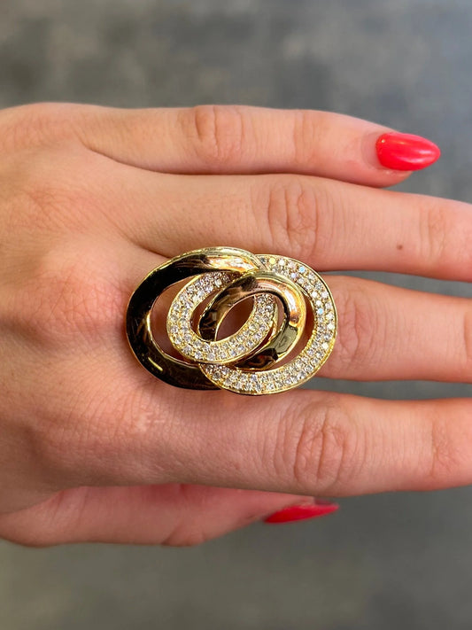 Ladies Intertwined Pave Set and Yellow Gold Diamond Ring