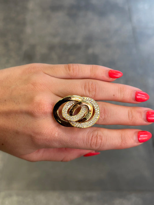 Ladies Intertwined Pave Set and Yellow Gold Diamond Ring