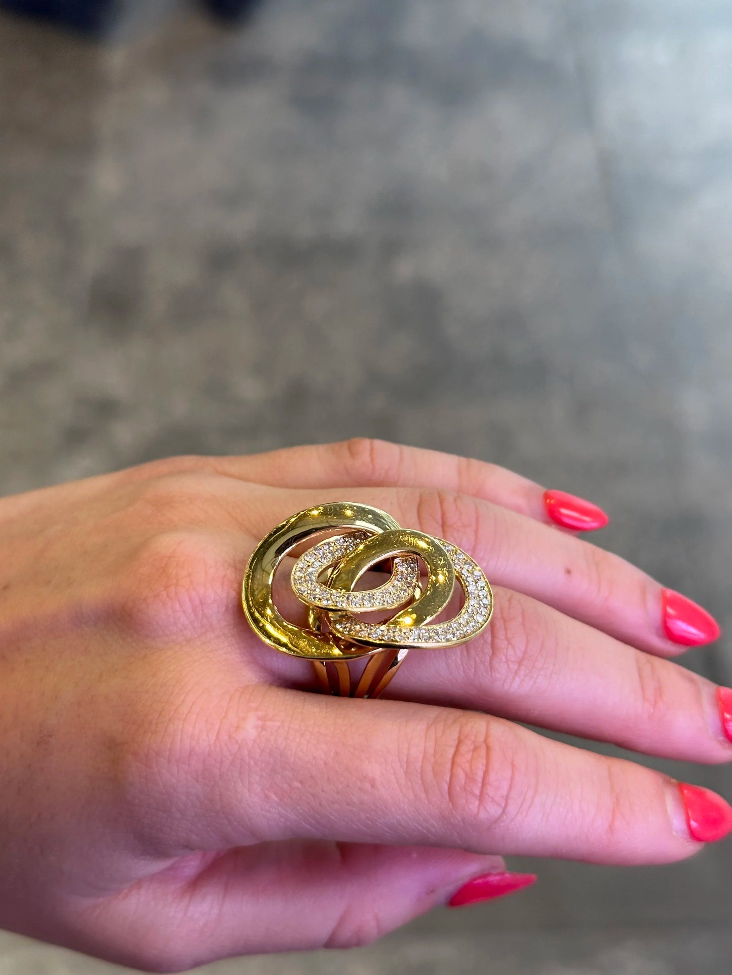 Ladies Intertwined Pave Set and Yellow Gold Diamond Ring