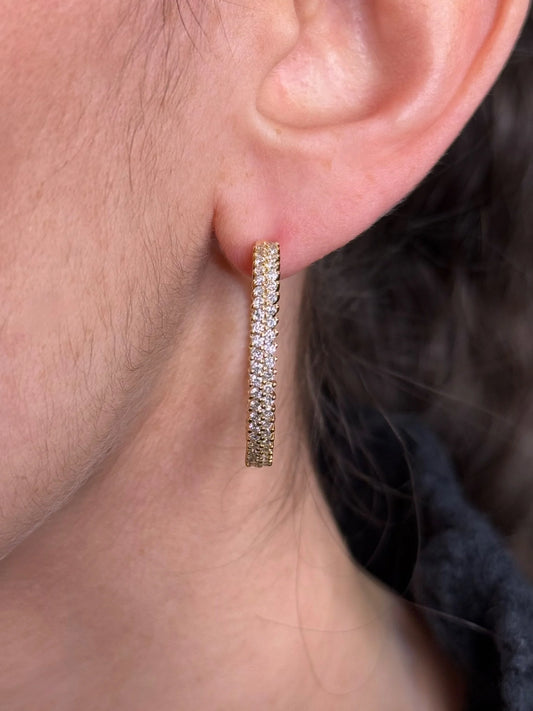 Ladies Two Row Pave Set Diamond Hoops