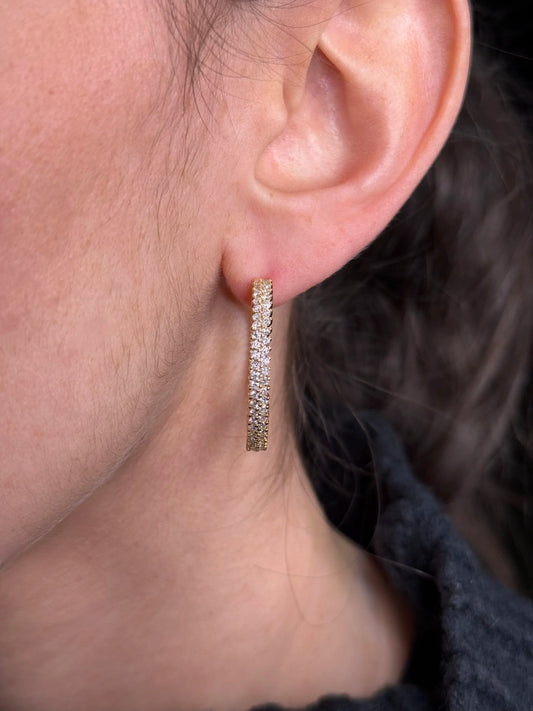 Ladies Two Row Pave Set Diamond Hoops