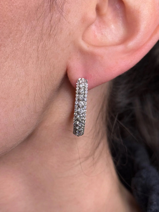 Ladies Three Row Round Diamond Hoops