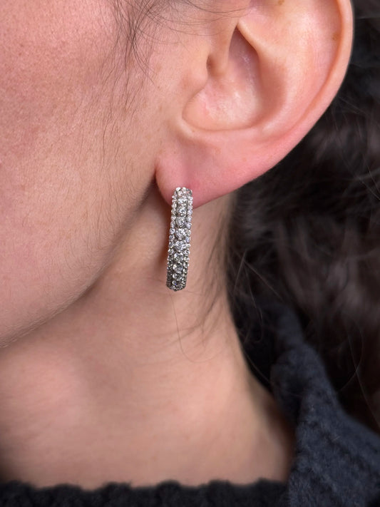 Ladies Three Row Round Diamond Hoops