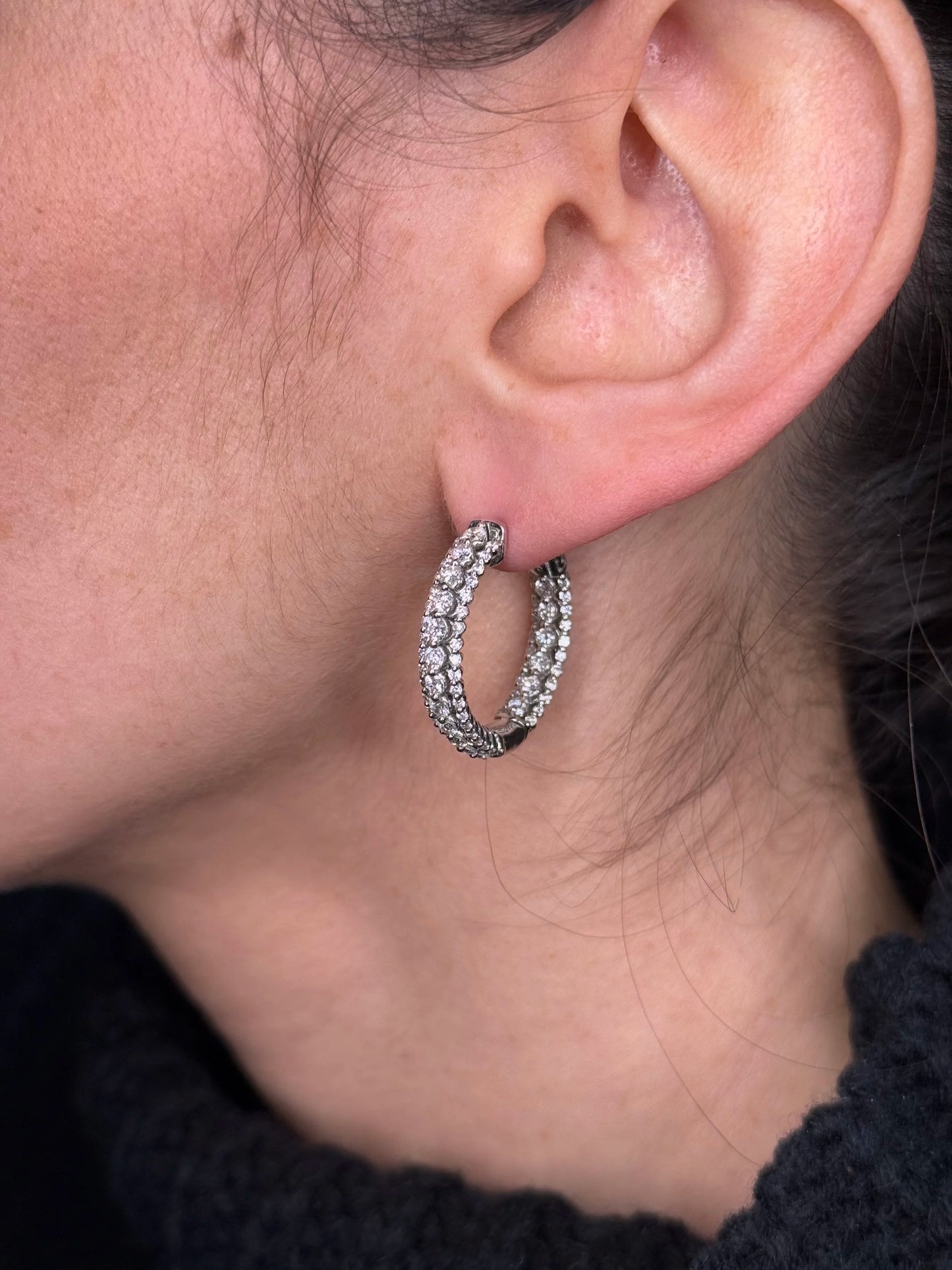 Ladies Three Row Round Diamond Hoops