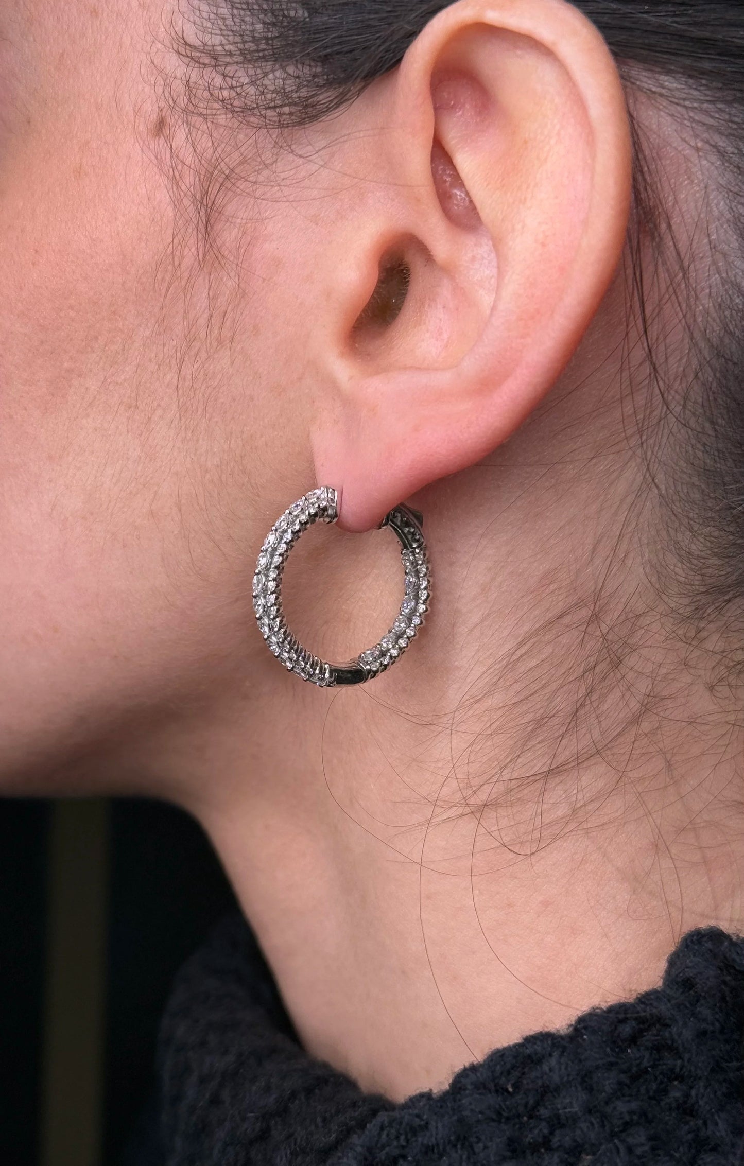 Ladies Three Row Round Diamond Hoops