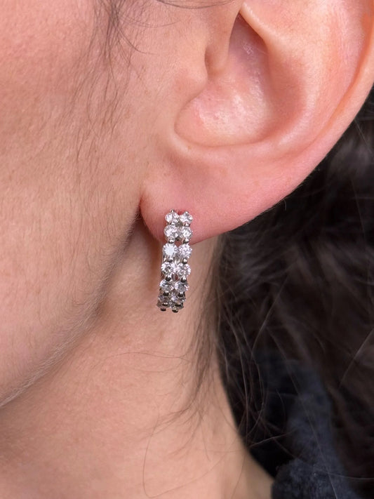 Ladies Two Row Alternating Ball and Diamond Hoops