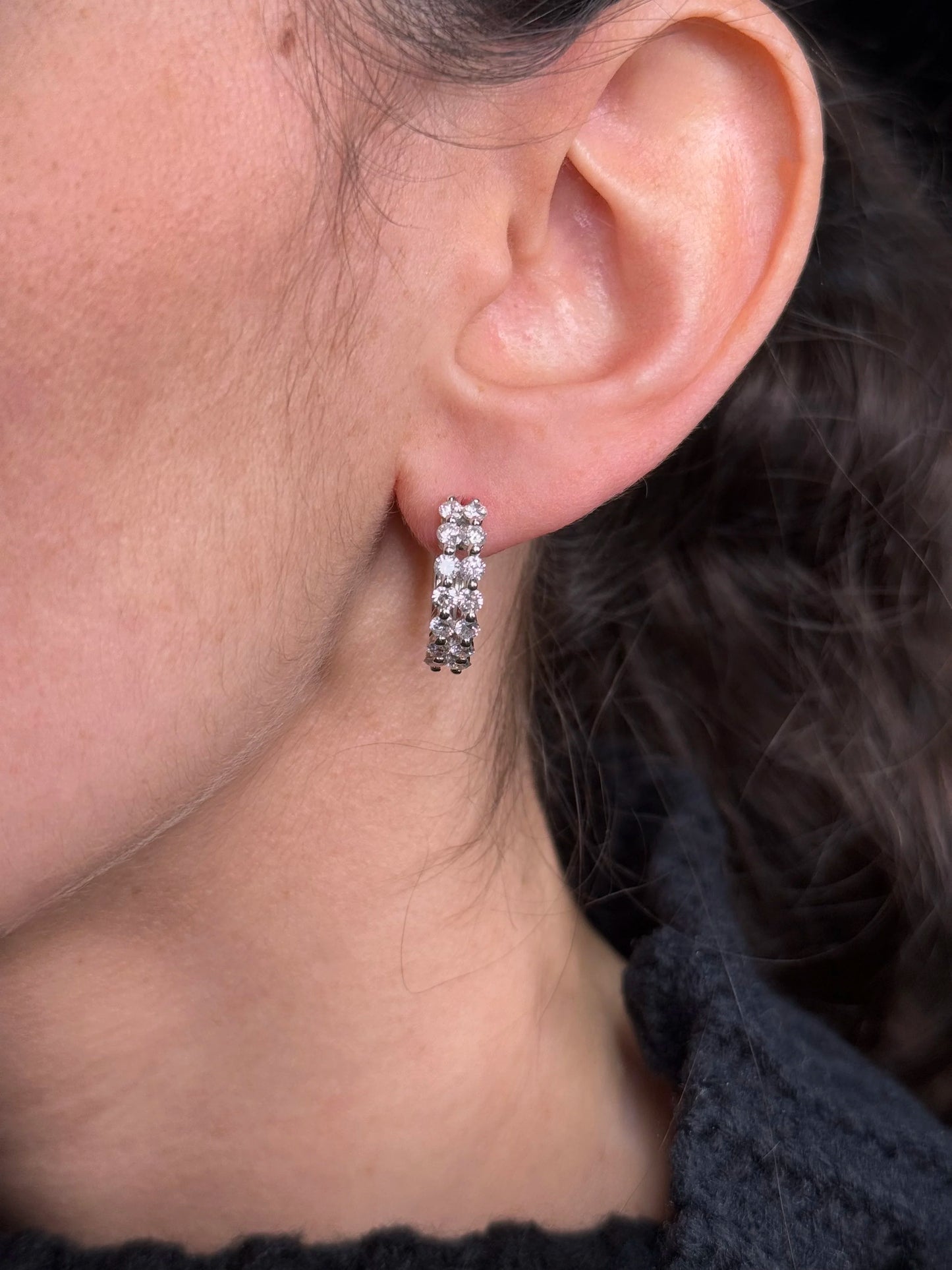 Ladies Two Row Alternating Ball and Diamond Hoops