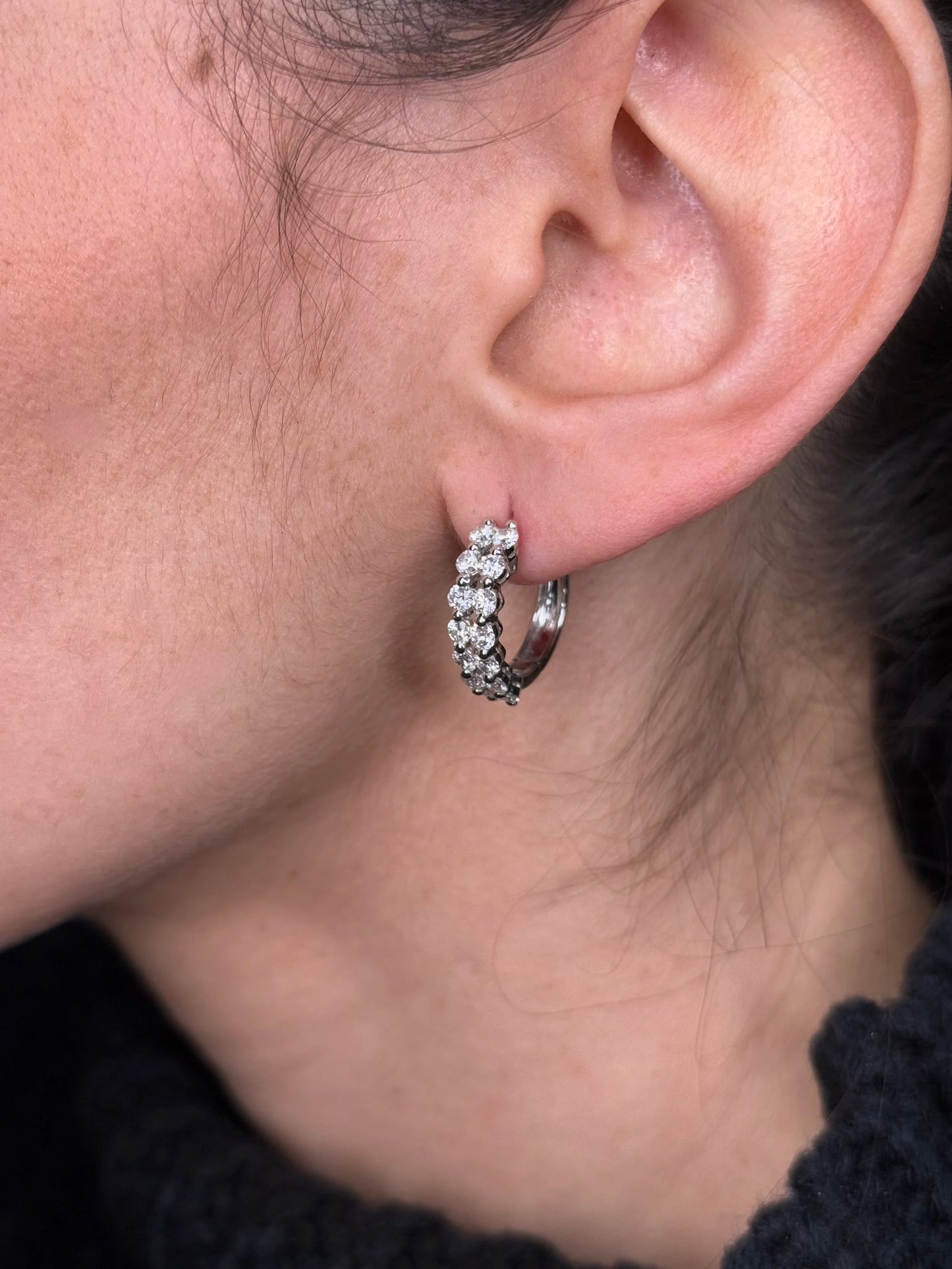 Ladies Two Row Alternating Ball and Diamond Hoops