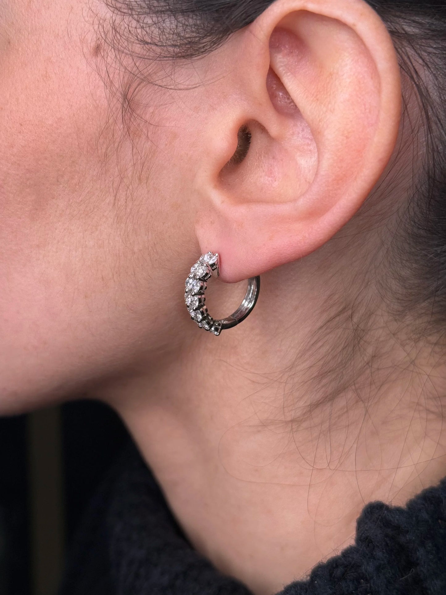 Ladies Two Row Alternating Ball and Diamond Hoops