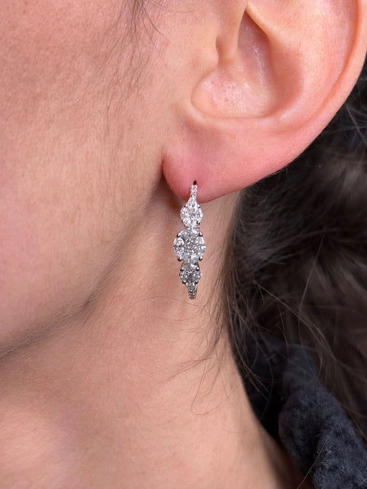 Ladies Pear and Round Cluster Diamond Hoops