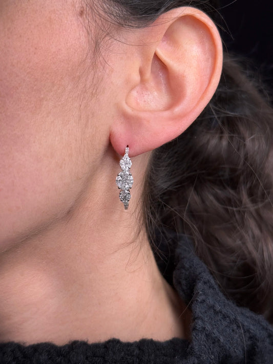 Ladies Pear and Round Cluster Diamond Hoops