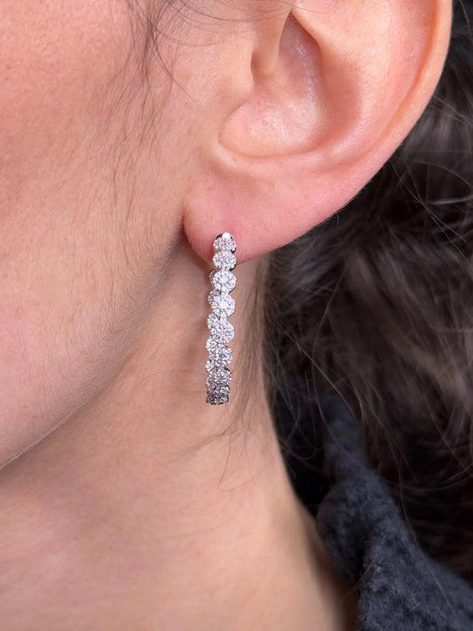 Ladies Pave Set Cluster Diamond Hoops