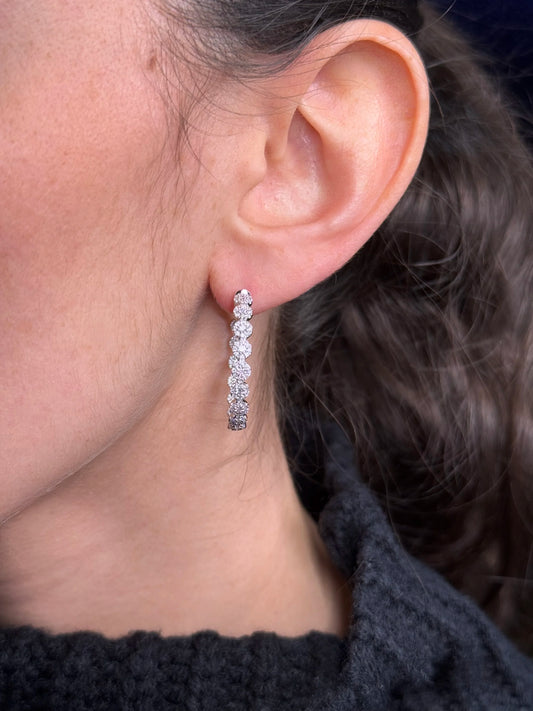 Ladies Pave Set Cluster Diamond Hoops