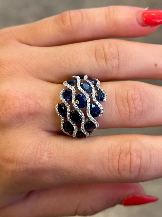 Ladies Spaced Out Sapphire and Diamond Ring