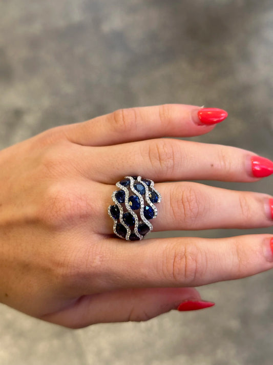 Ladies Spaced Out Sapphire and Diamond Ring