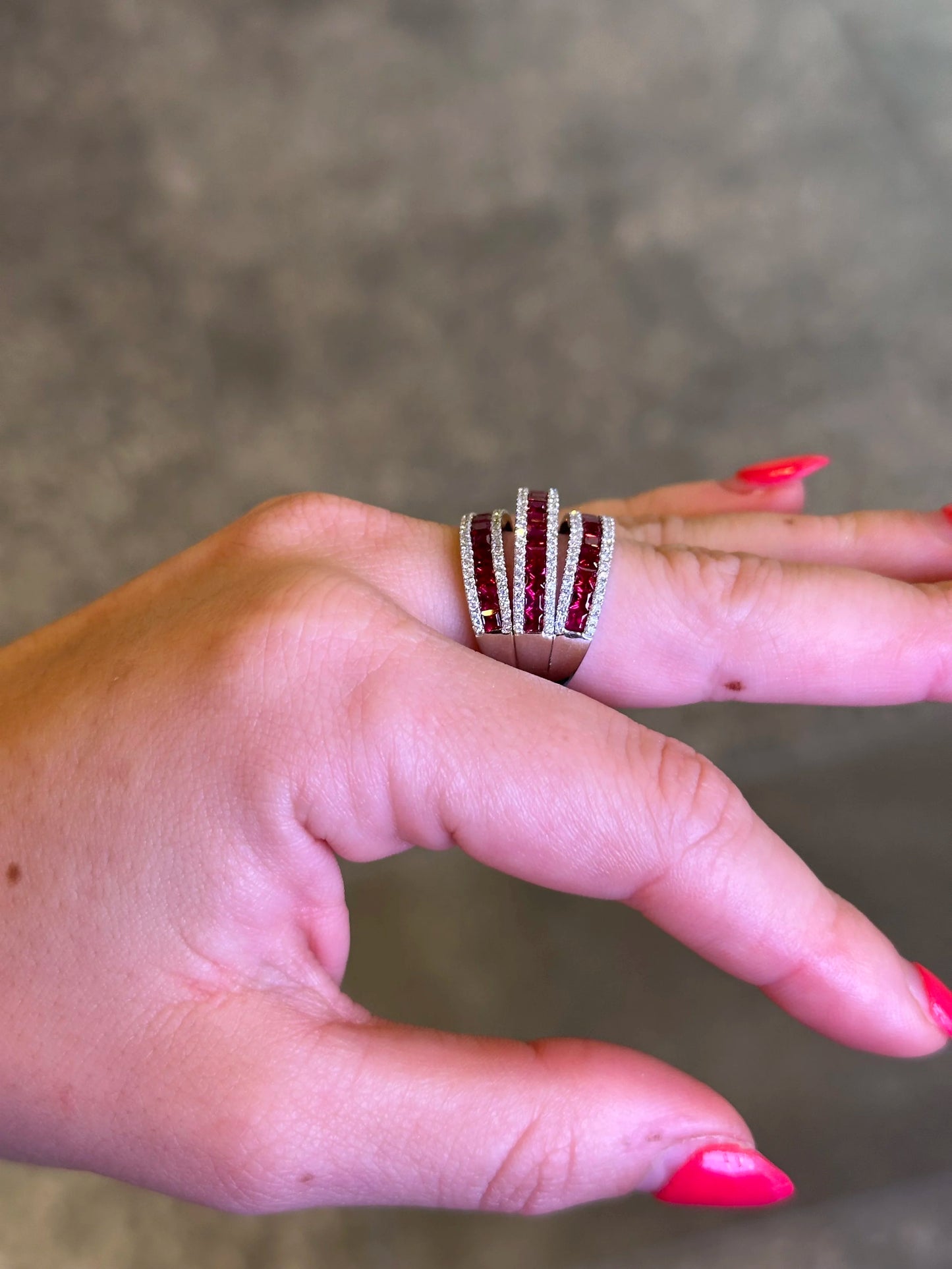 Ladies Split Ruby and Diamond Ring