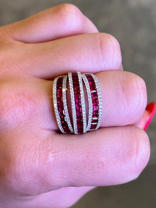 Ladies Split Ruby and Diamond Ring