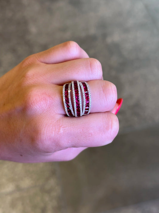 Ladies Split Ruby and Diamond Ring