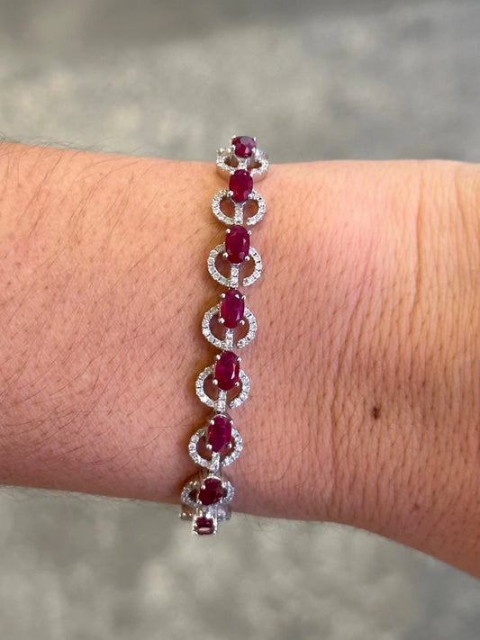 Ladies Round Diamond and Ruby Bracelet