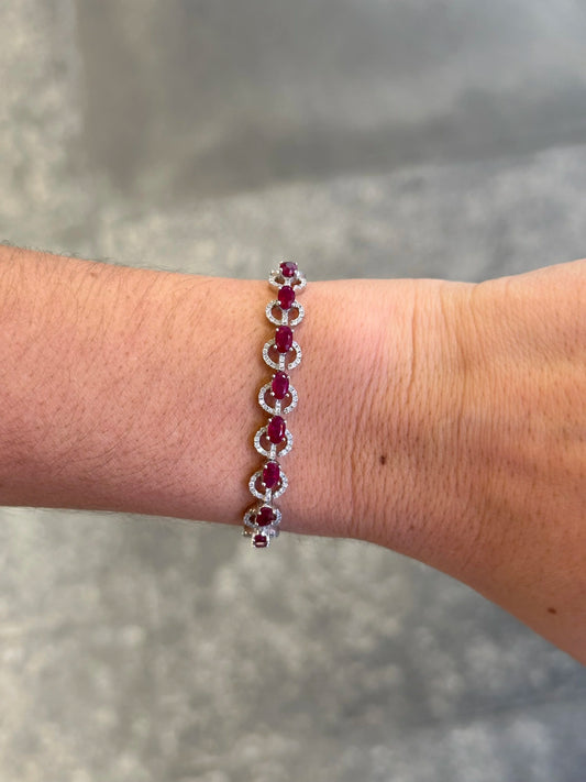 Ladies Round Diamond and Ruby Bracelet