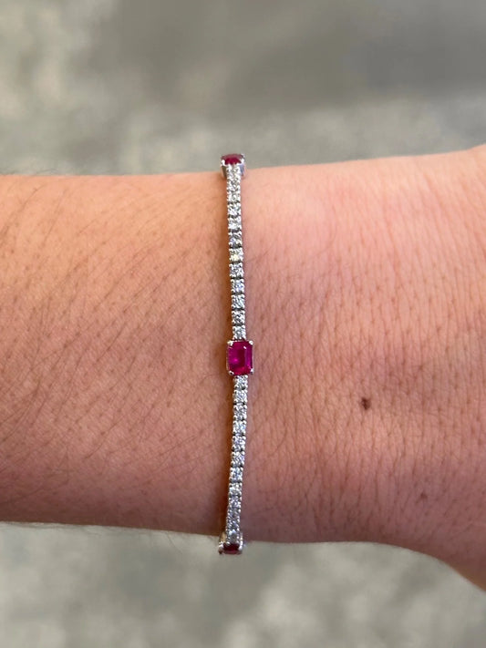 Ladies Five Ruby Stone Tennis Bracelet