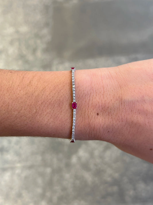 Ladies Five Ruby Stone Tennis Bracelet