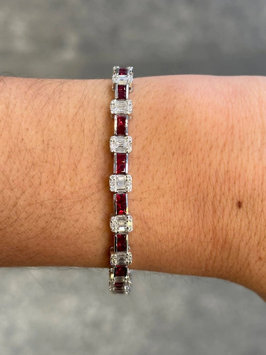 Ladies Multi-shaped Diamond and Ruby Bracelet