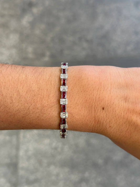 Ladies Multi-shaped Diamond and Ruby Bracelet