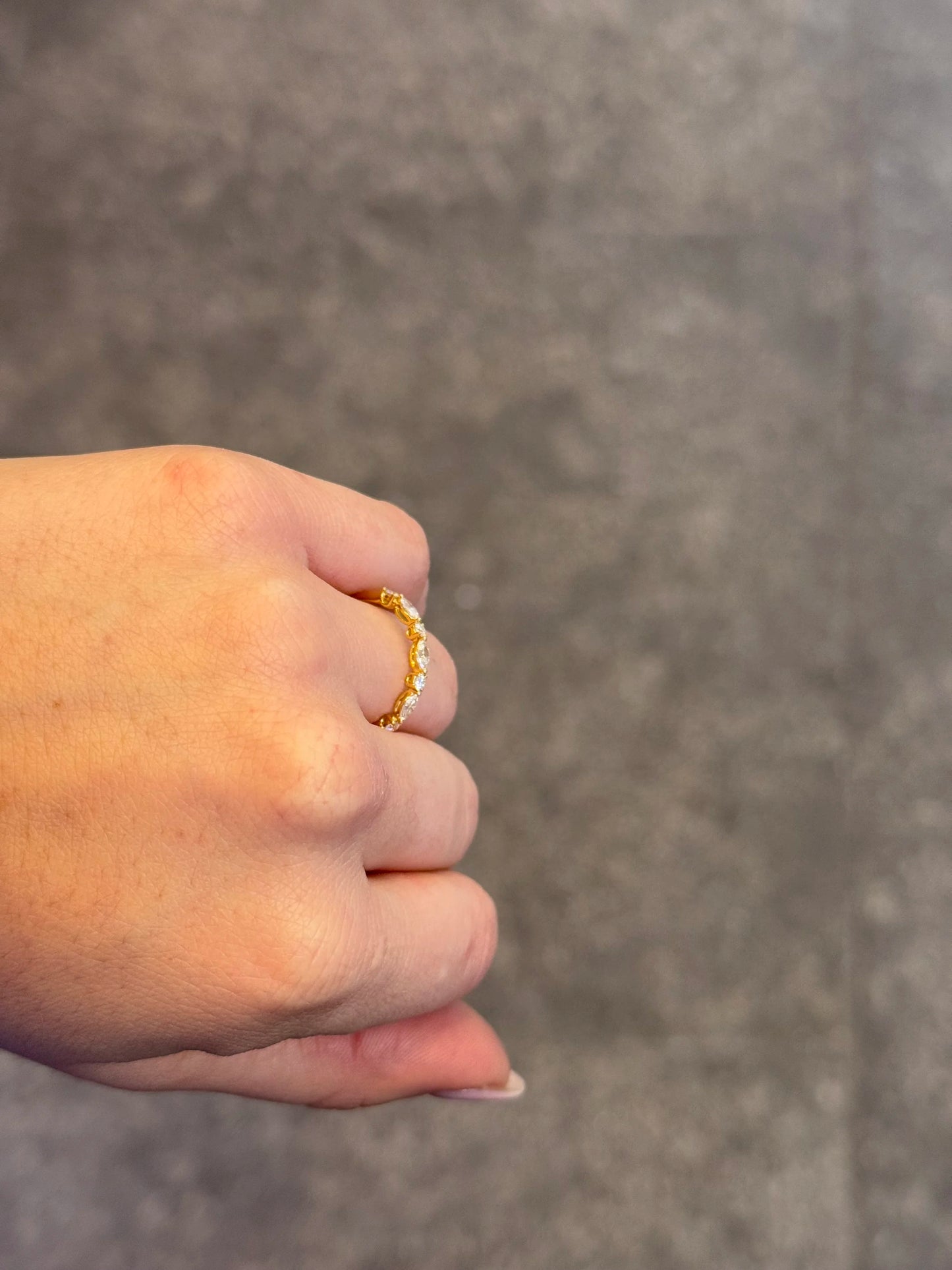 Ladies Yellow Gold Alternating Marquise and Round Diamond Wedding Band