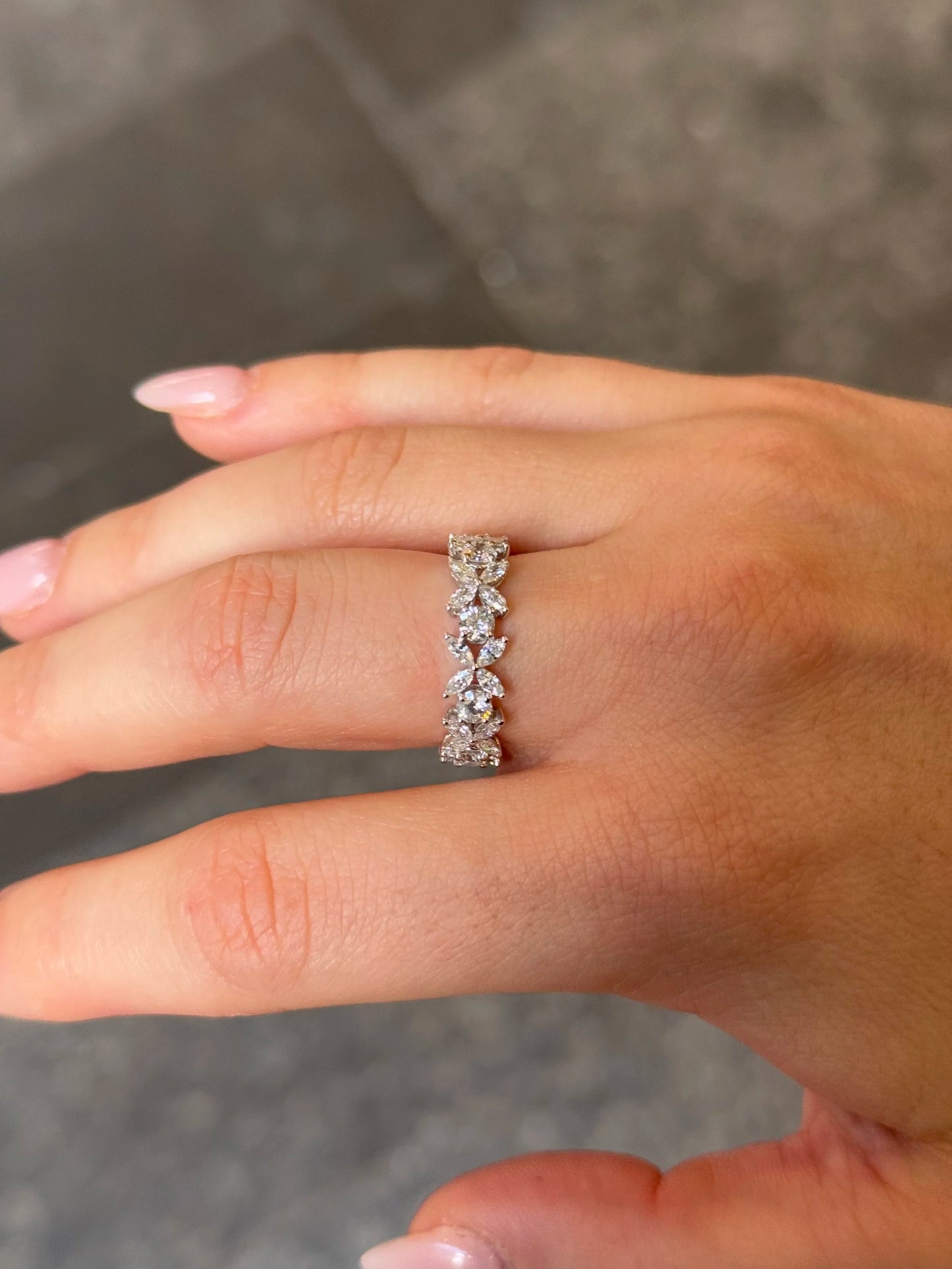 Ladies Marquise and Round Diamond Eternity Wedding Band