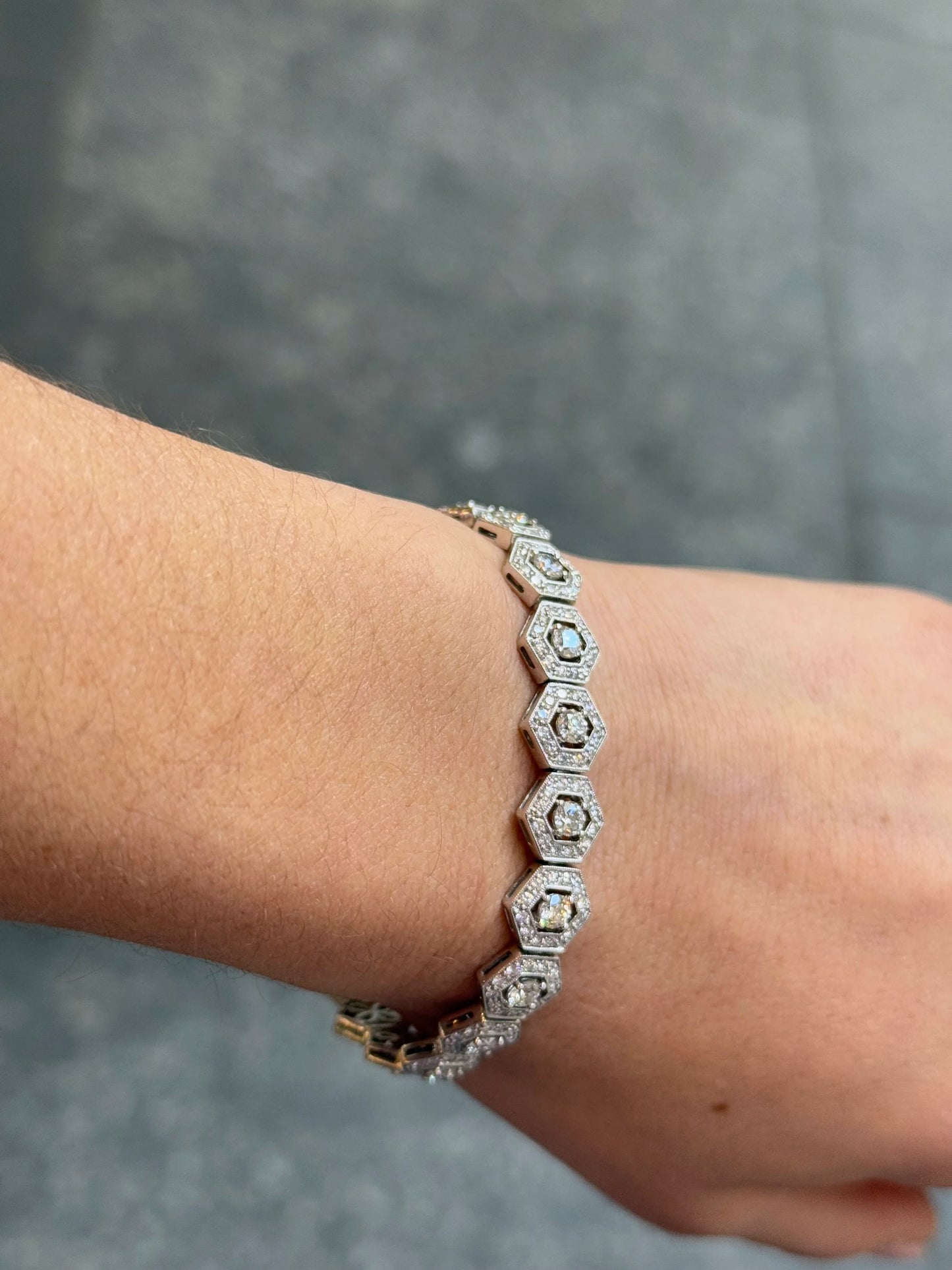 Ladies Vintage Style Hexagon Shape Diamond Bracelet