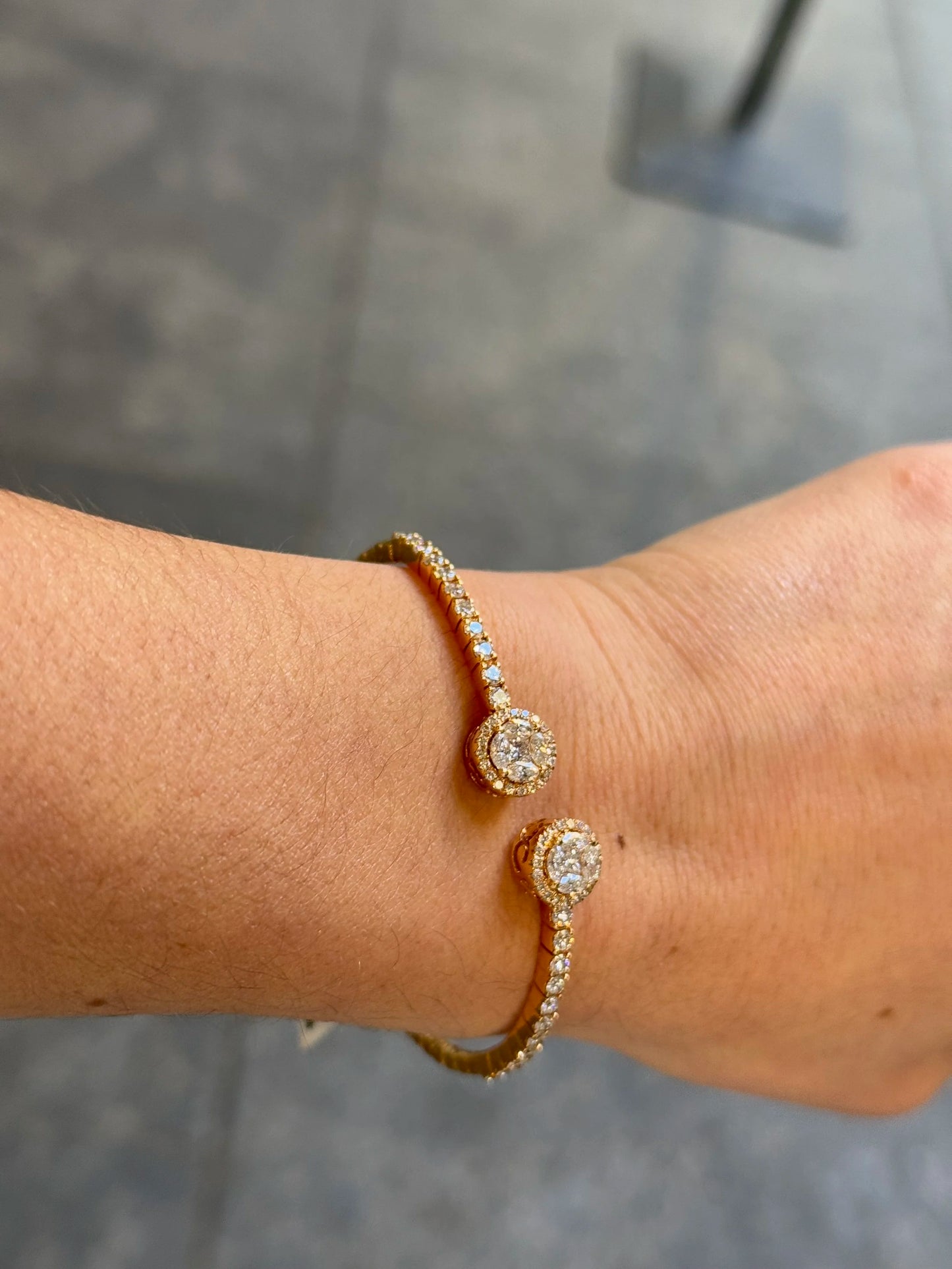 Ladies Two Round Diamond Cluster Cuff with Halo