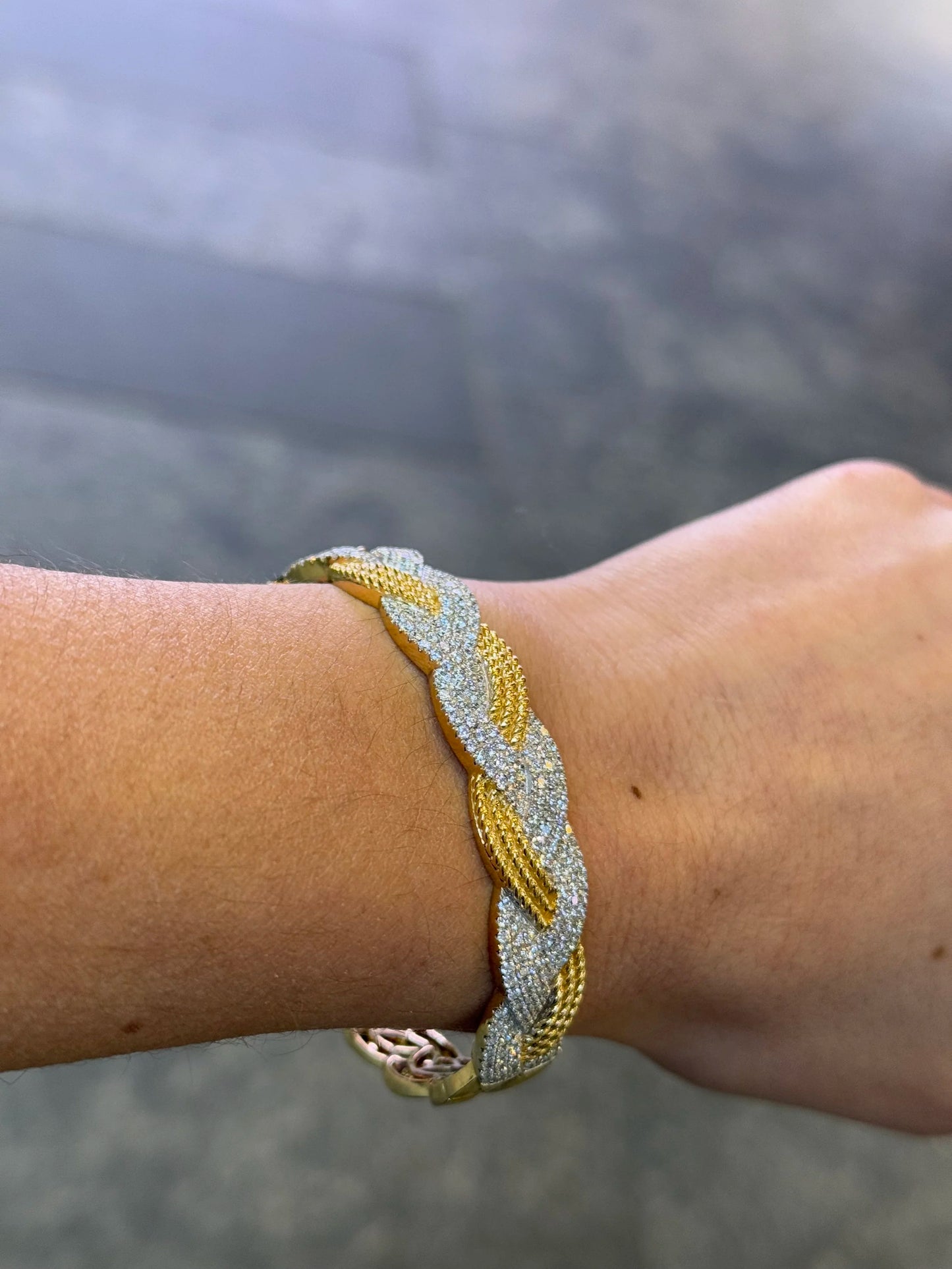 Ladies Gold and Diamond Twist Bangle