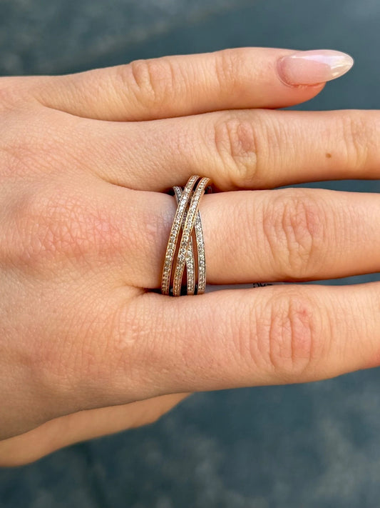 Ladies Two Tone Overlapping Diamond Ring