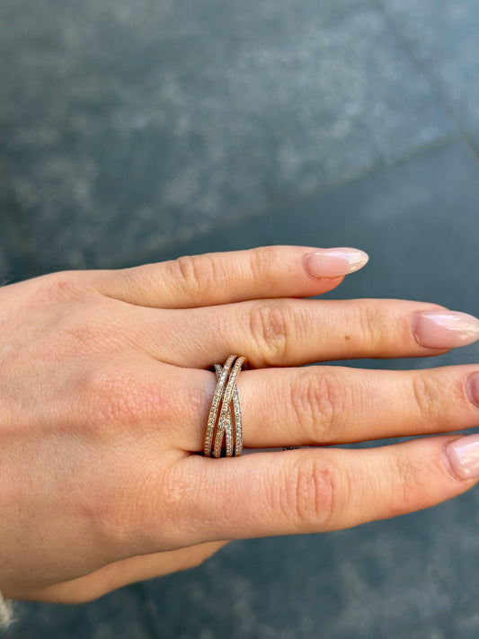 Ladies Two Tone Overlapping Diamond Ring