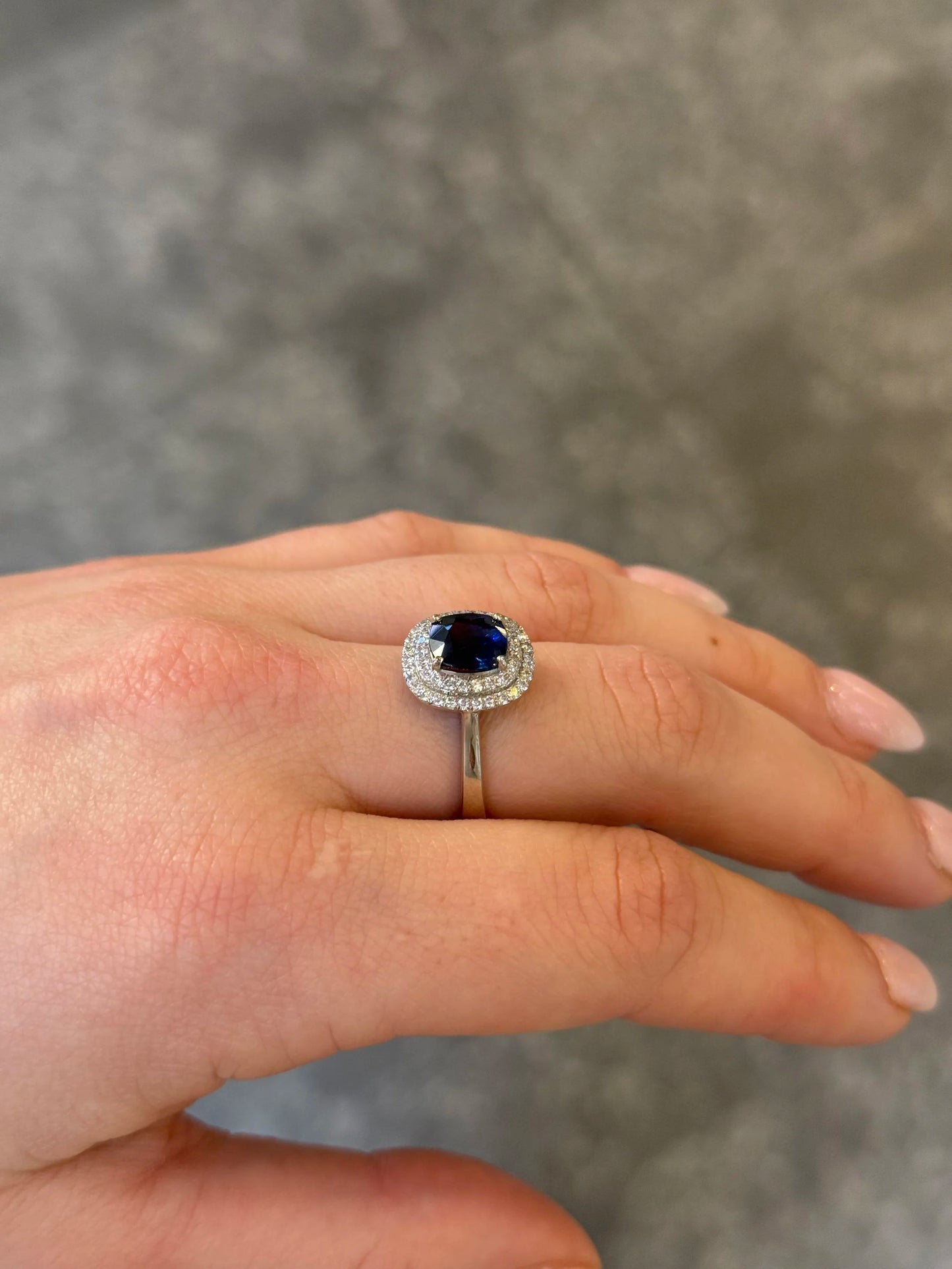 Ladies Double Halo and Sapphire Ring