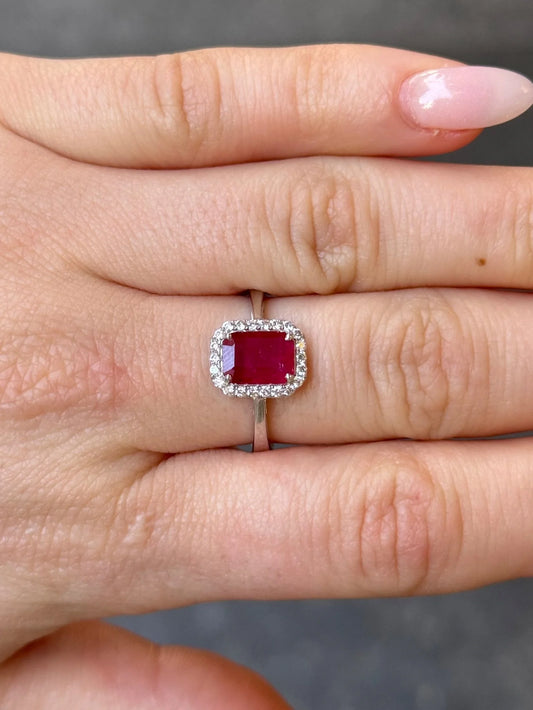 Ladies Emerald Cut Ruby and Diamond Ring