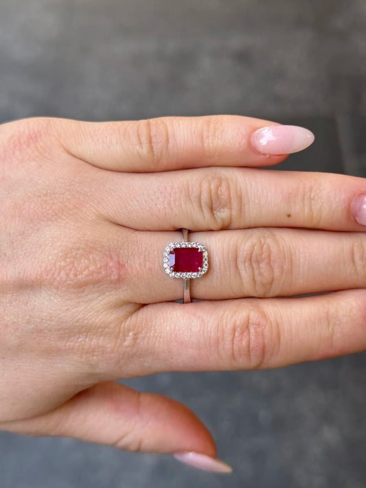 Ladies Emerald Cut Ruby and Diamond Ring