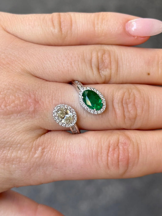 Ladies Oval Emerald and Oval Diamond Ring