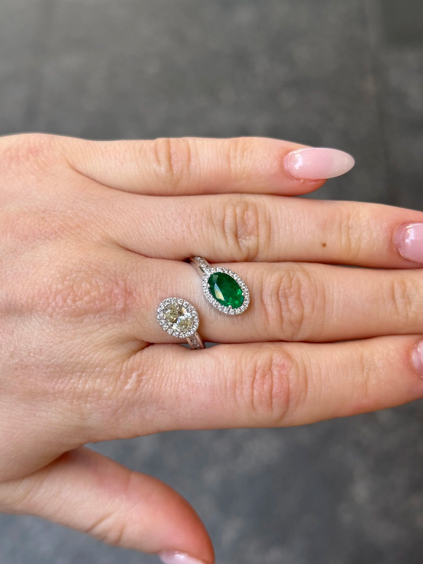 Ladies Oval Emerald and Oval Diamond Ring