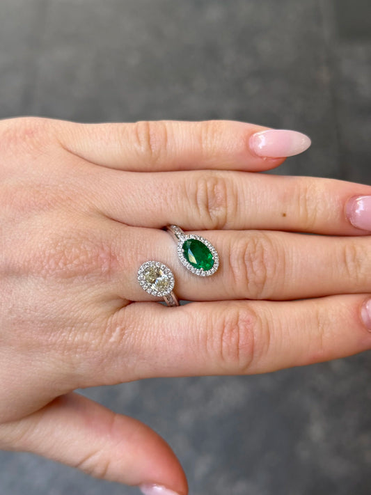 Ladies Oval Emerald and Oval Diamond Ring