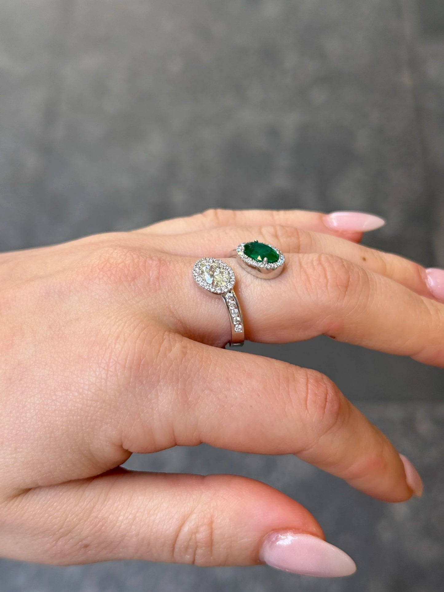 Ladies Oval Emerald and Oval Diamond Ring