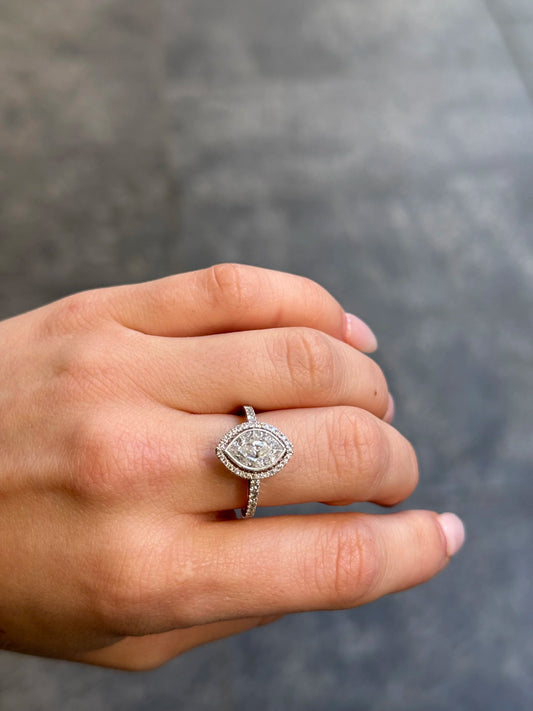 Ladies Round, Marquise, and Baguette Cluster Diamond Fancy Ring