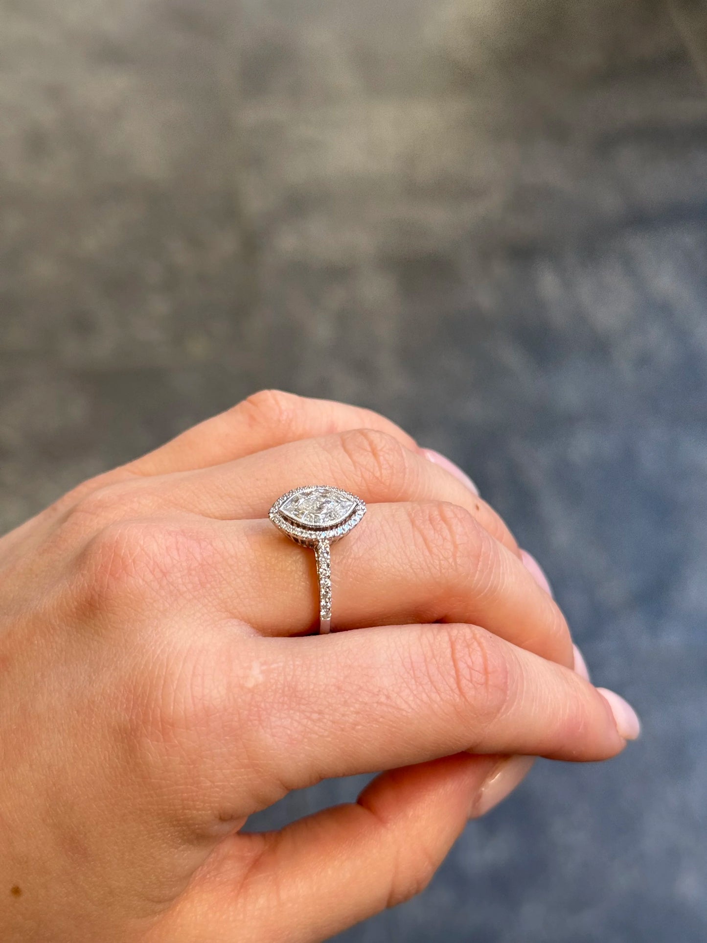Ladies Round, Marquise, and Baguette Cluster Diamond Fancy Ring
