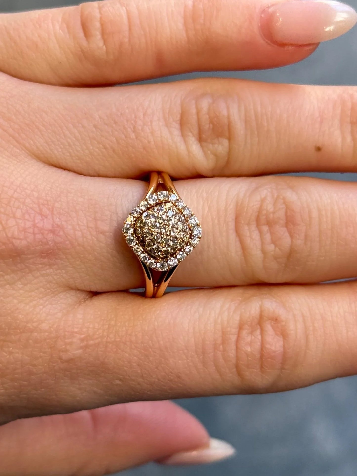 Ladies Round Diamond and Champagne Diamond Fancy Ring