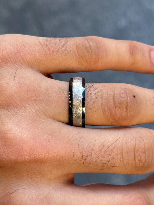 Men's Scratch up Black Side Wedding Band