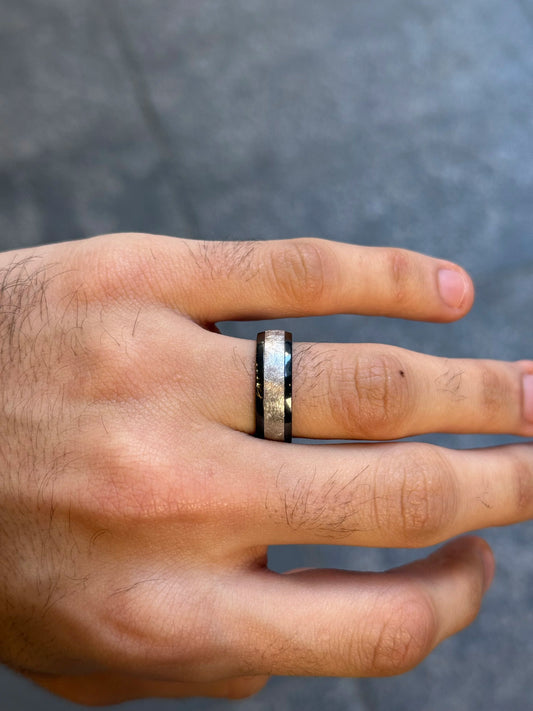 Men's Scratch up Black Side Wedding Band