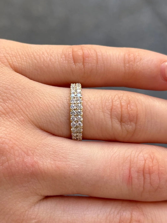 Ladies Two Row Yellow Gold and Diamond Wedding Band